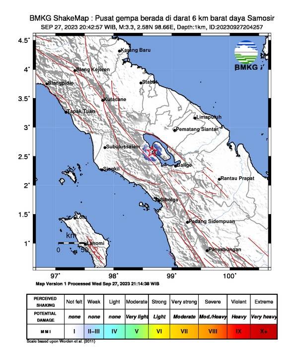 Samosir Diguncang Gempa Bumi Tektonik Magnitudo 3,3