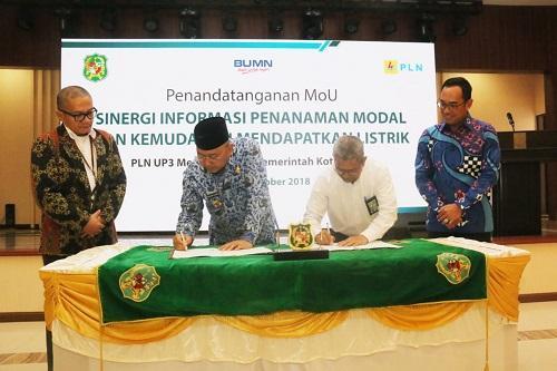 Pemko Medan Tandatangani MOU Sinergi Informasi Penanaman Modal dan Kemudahan Dapatkan Listrik dengan PT PLN UP3 Medan