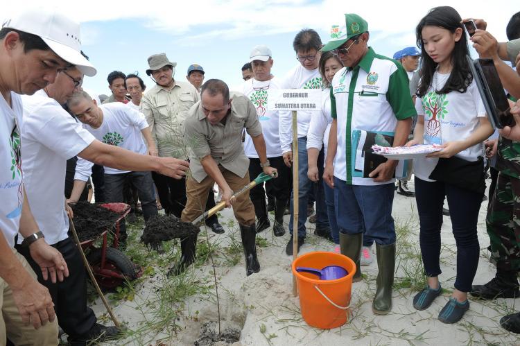 Gubernur Sumut Bersama MNSBDI Tanam 10.000 Pohon di Pantai Cermin