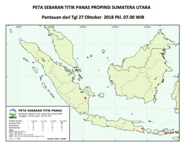 Dua Titik Panas Terpantau di Sumut