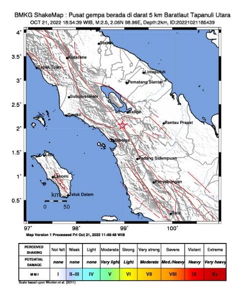 Gempa Bumi Tektonik Magnitudo 2,5 Kembali Dirasakan di Tarutung