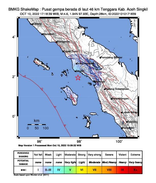 Gempa Berkekuatan Magnitudo 4,6 Guncang Wilayah Aceh dan Sumut
