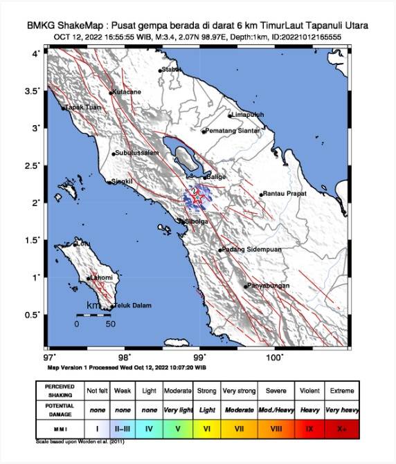Gempa Bumi Tektonik Magnitudo 3,4 Dirasakan di Tarutung