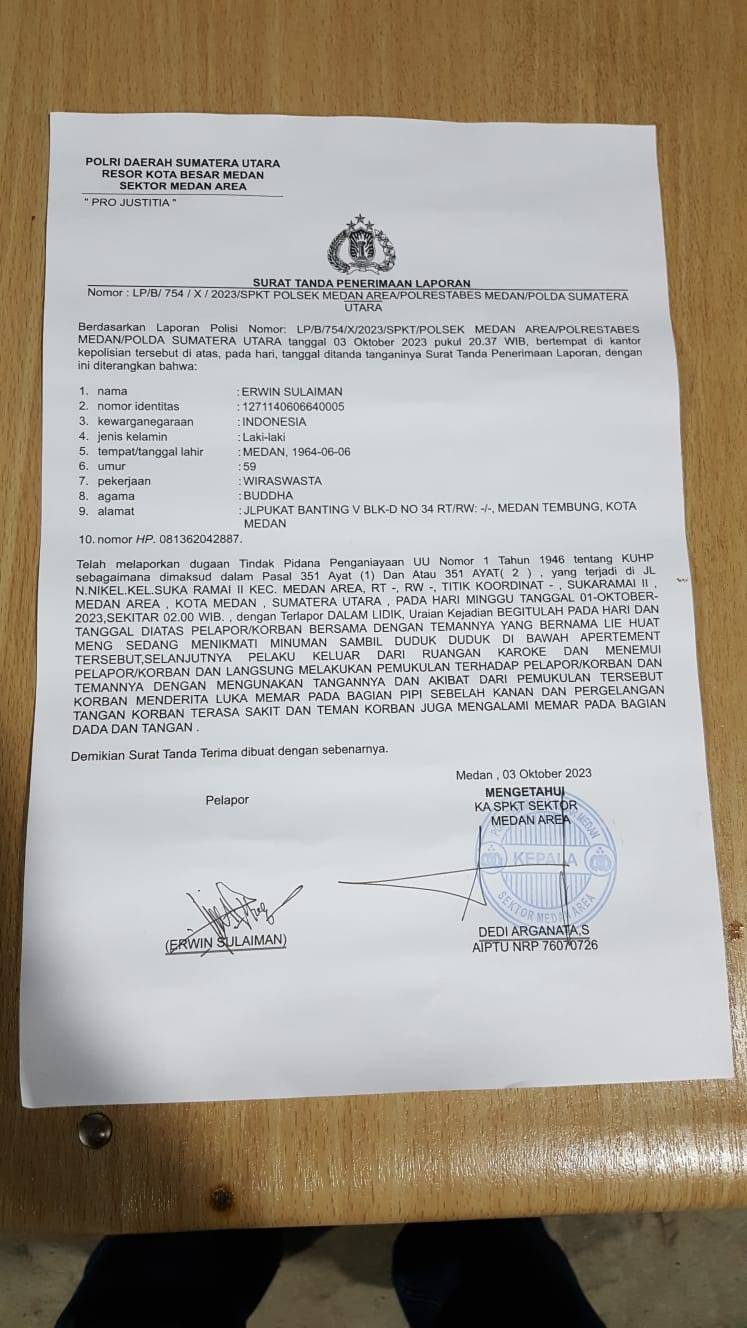 Sekelompok Pria Aniaya Erwin di Apartemen  Central Land Asia Mega Mas Medan