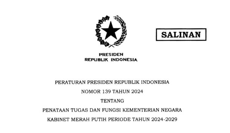 Presiden Prabowo Terbitkan Perpres Kementerian Negara Kabinet Merah Putih