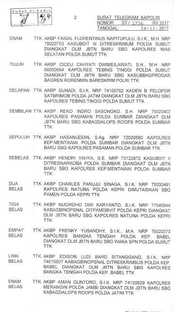 Kapolri Terbitkan Telegram Mutasi Pamen Polda Sumut, Kapolrestabes Medan Dimutasi ke Mabes Polri
