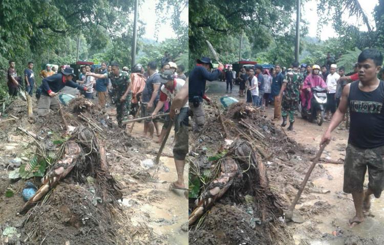 Personil Koramil 03/Sibilangit Bantu Korban Bencana Alam Tanah Longsor di Jalan Jamin Ginting