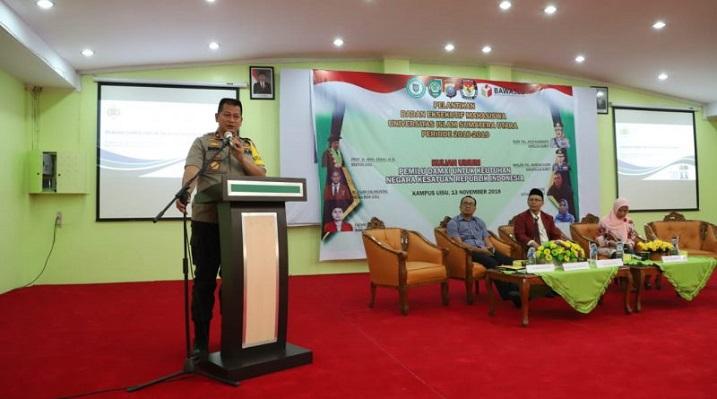 Hadiri Pelantikan BEM UISU, Wakapolda Sumut Berikan Kuliah Umum Tentang Pemilu Damai