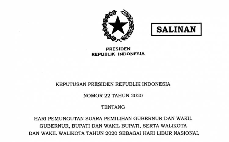 Pemerintah Tetapkan Hari Pilkada Serentak 9 Desember 2020 Sebagai Libur Nasional