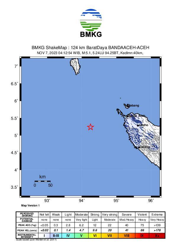 Samudera Hindia Pantai Barat Sumatera di Aceh Diguncang Gempa Tektonik M5,0