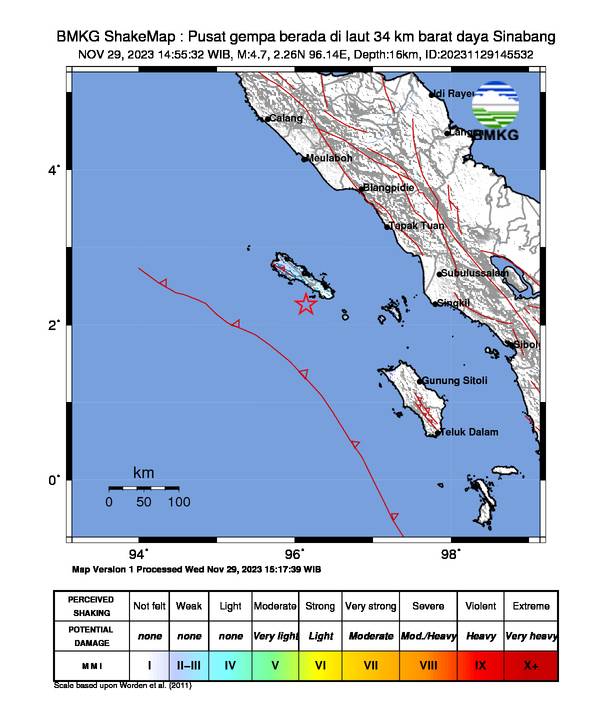 Aceh Selatan Diguncang Gempa Bumi Tektonik Berkekuatan M4.7