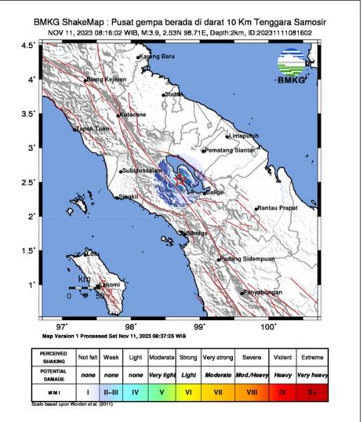 Wilayah Samosir Diguncang Gempa Bumi Tektonik M3,9