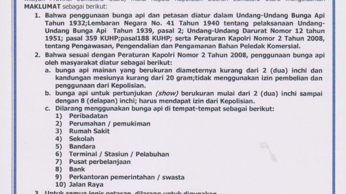 Kapolda Sumut Keluarkan Maklumat Tentang Larangan Penggunaan Petasan