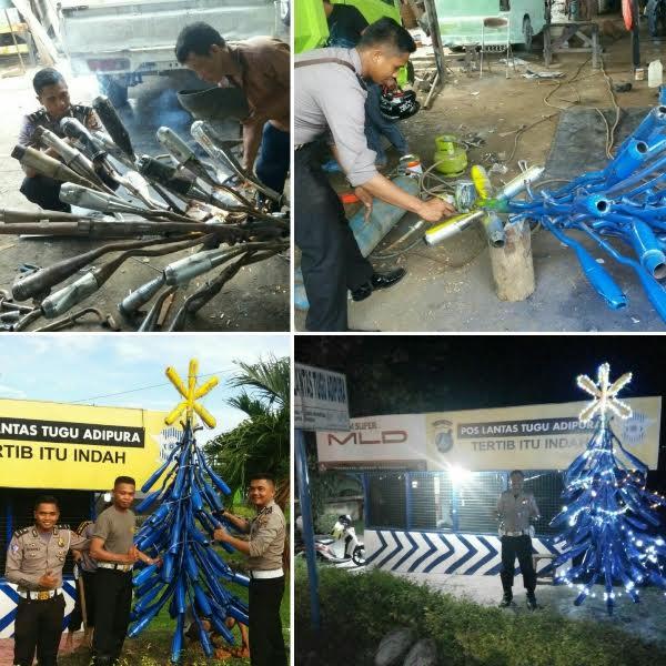 Saat Knalpot Racing Hasil Operasi Disulap Jadi Pohon Natal Unik oleh Polisi