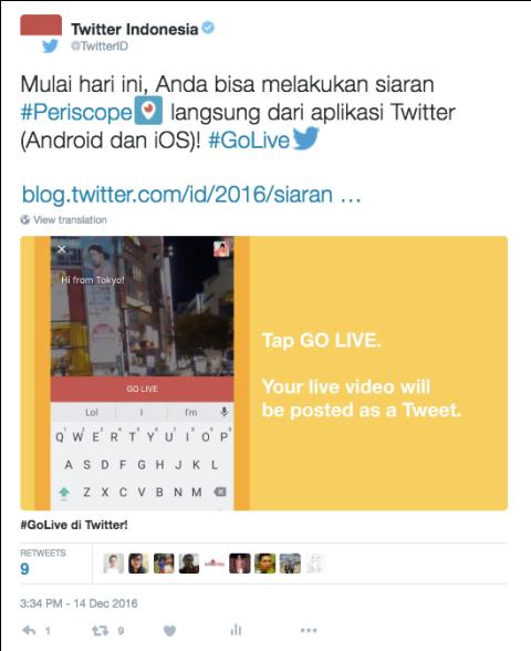 Siaran Periscope Langsung dari Aplikasi Twitter