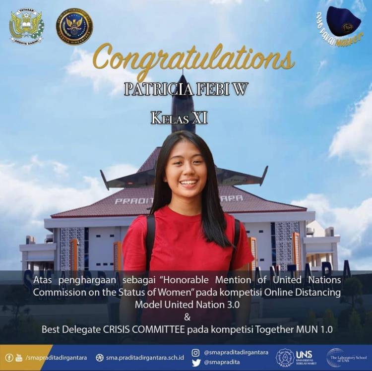 Patricia Febi, Siswi SMA Pradita Dirgantara Raih Penghargaan Honorable Mention dan Best Delegate Crisis Committee di 2 Kompetisi Model United Nation 2020