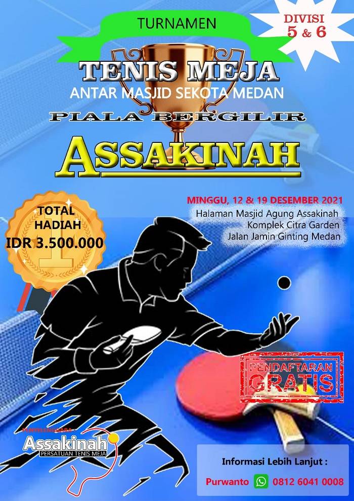 Turnamen Tenis Meja Antar Masjid se-Kota Medan #16 Grup Siap Bersaing Memperebutkan Piala Bergilir Assakinah