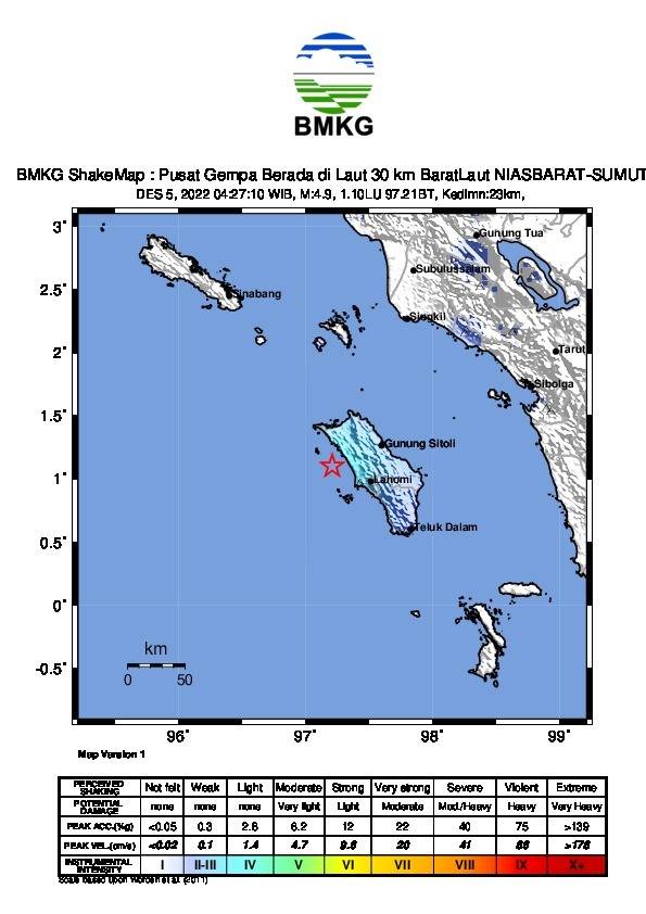  Nias Barat Diguncang Gempa Bumi Magnitudo 4,9