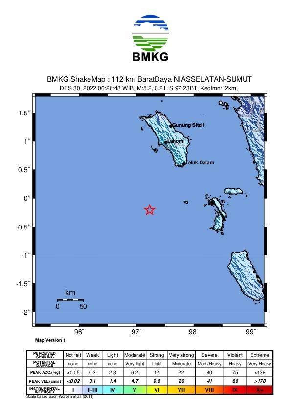 Nias Selatan Diguncang Gempa Bumi Magnitudo 5,2