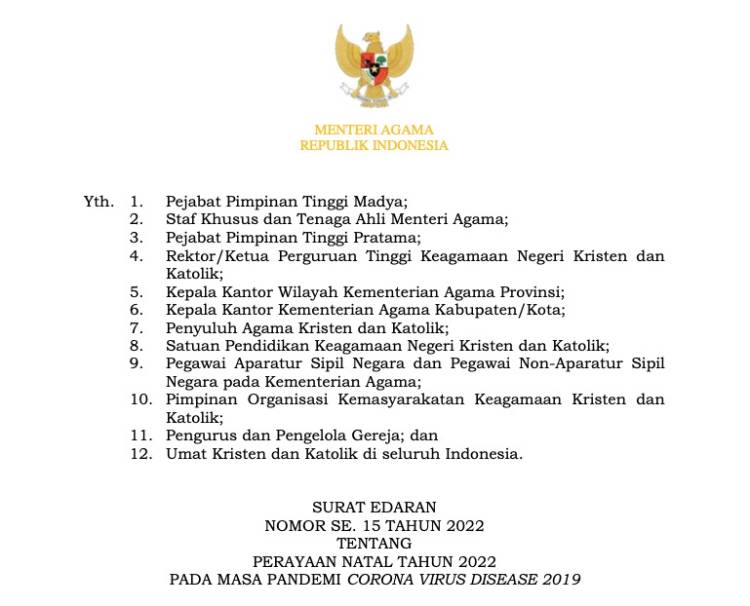 Menag Terbitkan Ketentuan Perayaan Natal Tahun 2022