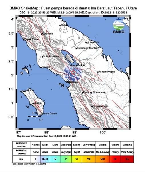 Tapanuli Utara dan Sekitarnya Diguncang Gempa Bumi Magnitudo 3,8