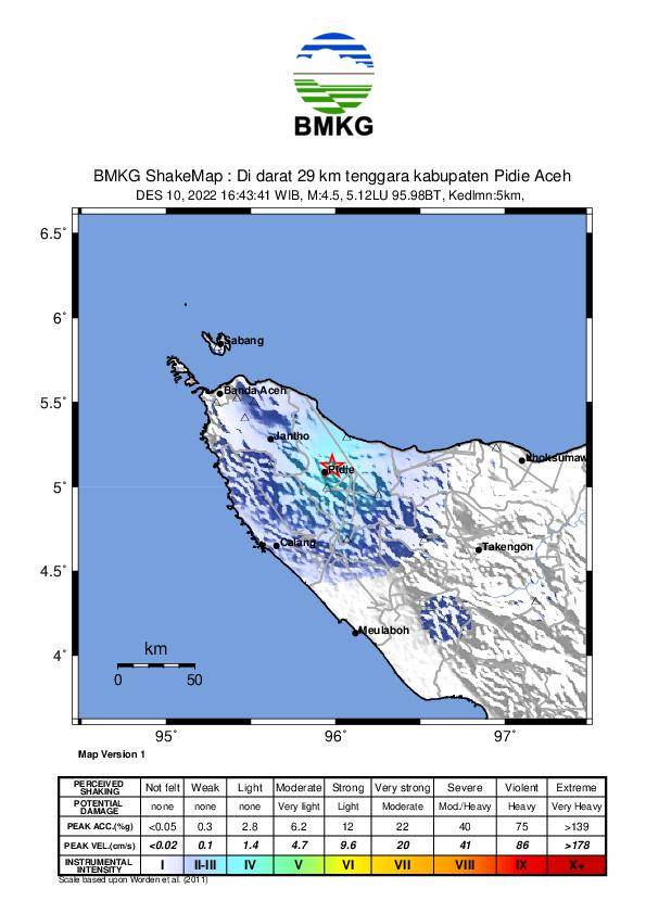 Kabupaten Pidie dan Pidie Jaya Diguncang Gempa Bumi Tektonik M4,5