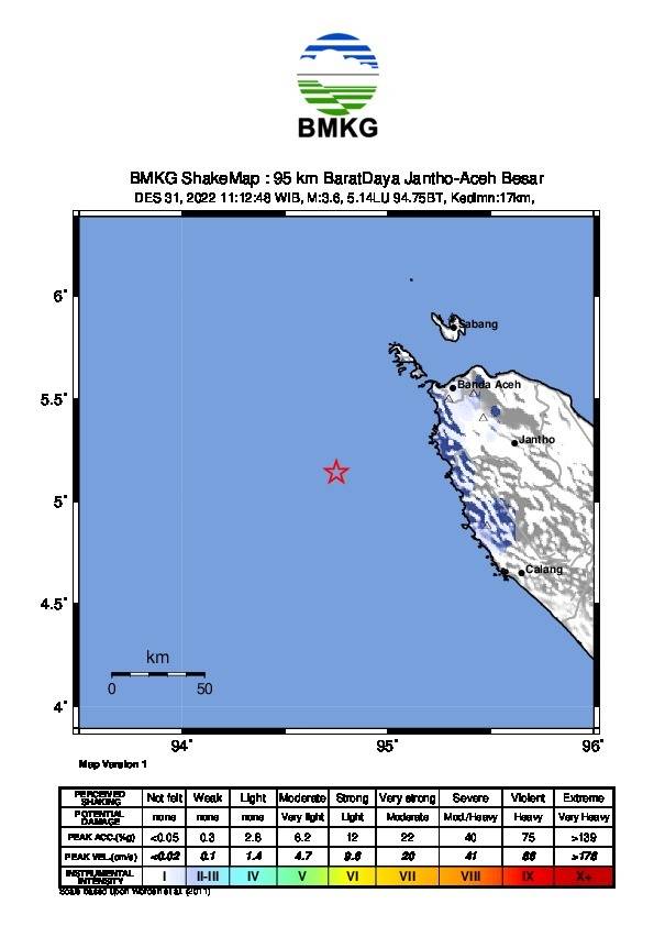 Gempa Bumi Tektonik Magnitudo 3.6 Guncang Aceh Besar