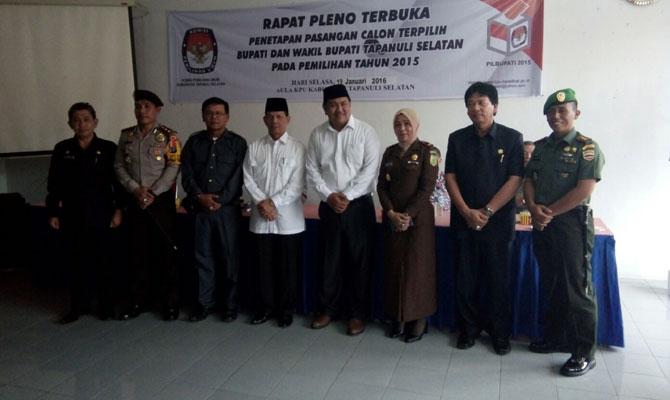 KPU Tapsel Tetapkan Syahrul-Aswin Bupati dan Wakil Bupati Terpilih 2016-2021