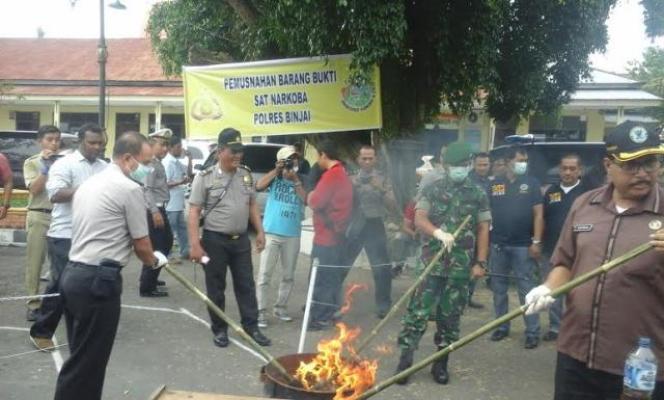 Polres Binjai Musnahkan 21 Kg Barang Bukti Ganja 