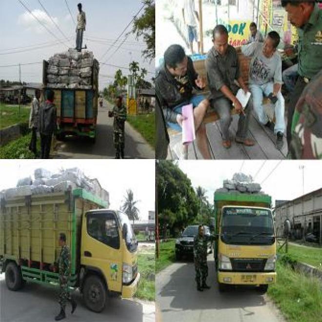 Danramil 15/PS dan Anggota Unit Intel Kodim 0203/Langkat Amankan Mobil Truk Pembawa Arang Bakau