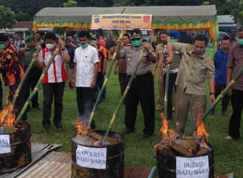 Polres Batu Bara Musnahkan 217 Kg Ganja dan 67 Gram Sabu