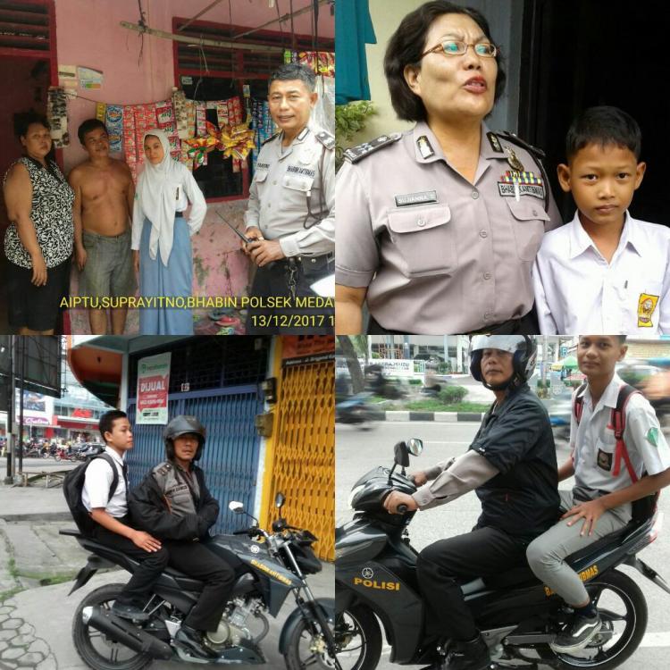 Personil Polsek Medan Kota Antar Anak Sekolah
