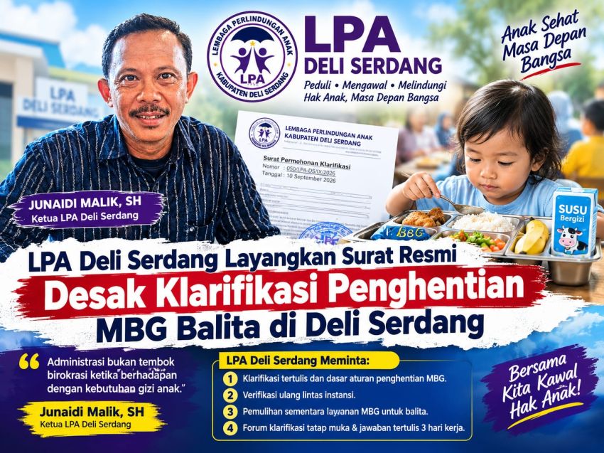 Layangkan Surat, LPA Deli Serdang Desak Klarifikasi Penghentian MBG Balita
