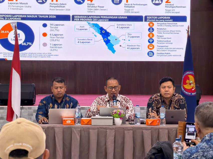 KPPU Kanwil I Terima 21 Laporan Sepanjang 2026, Persekongkolan Tender Mendominasi